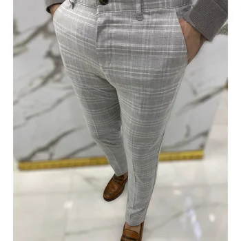 Mados Vyrų Kelnės Drabužius Pledas Patikrinti Kelnės Slim Fit Classic Vintage Tiktų Vyrų Socail Šalies Korėjos Stiliaus Streetwear Vyras