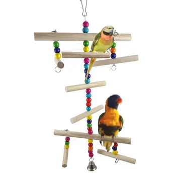 Medienos Papūga Stovėti Paukščių Nuolatinis Žaislas Su Bell Žaisti Žaislai Nagų Šlifavimo Juosta