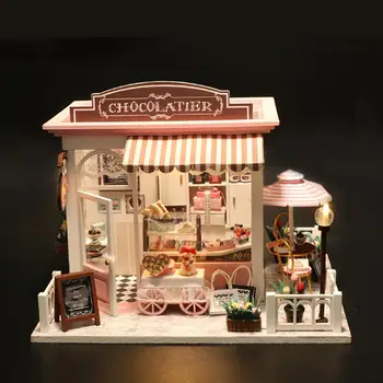 Mediniai Miniatiūriniai Lėlių Namai, Baldai Vaikams, Suaugusiųjų Villa modelių Kūrimo Rinkiniai Vaikams Dovanų 3D Medinių Amatų Lėlių Žaislas