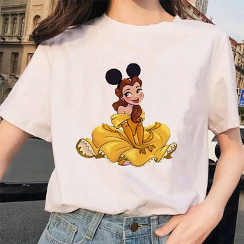Mickey Ausies Skrybėlę Ariel Undinėlė Spausdinti Vasaros marškinėliai Moterims Atsitiktinis Streetwear Derliaus Harajuku marškinėliai Prarasti Merginų Topai
