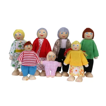 Mielas Laiminga Lėlių Šeima Playset Mediniai Skaičiai Nustatyti 7 Žmonės Lėlės Mielas Ir Stilingas Namų Dekoro Vaikų Švietimo žaislai