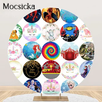 Mocsicka 1st Birthday Girl Photography Background Rose Gold Flower Birthday Party Decoration Round Circle Backdrop Cover Elastic