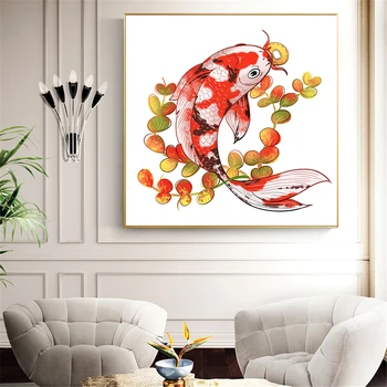 Modernios Spausdinimo Kinijos Koi Žuvų Lotus Aliejaus Tapybos Drobės Plakatas Sienos Meno Nuotrauką Kambarį Namų Dekoro Karosas Iliustracijos
