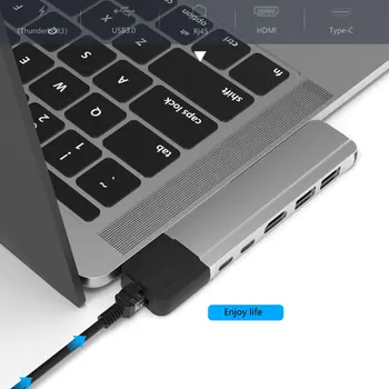Mosible USB C Hub su HDMI, Gigabit Ethernet Rj45 100M/1000M USB-C Dokas PD Duomenų Port Hub 3.0 TF SD 