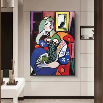 Moteris su Knyga Picasso Drobės Tapybos Siurrealizmo Meno Plakatų, piešinių ir Spaudinių Cuadros Sienos Meno Nuotrauką Kambarį Namų Dekoro