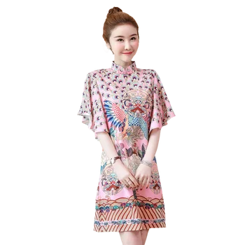 Moterų 2021 m. vasarą cheongsam suknelė plius dydis M-4XL XXL, XXXL 3XL XXXXL Elegantiška Vintage slim Atsitiktinis spausdinti Kinijos mados suknelės