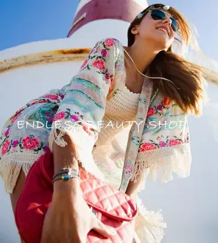 Moterų Marškinėliai Atvira Priekiniai Paplūdimio Kimono Palaidinės Gėlių Spausdinti Kutai Paplūdimio Bikini Maudymosi Kostiumėlį, Padengti Ups Viršų