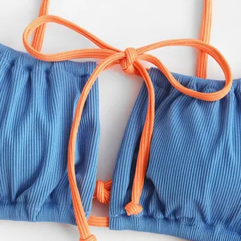 Moterų sexy strappy Aikštėje apynasrio dviejų dalių bikini maudymosi kostiumėlį Ponios Asorti Spalvų Atitikimo Backless Dviejų dalių Bikini 2021