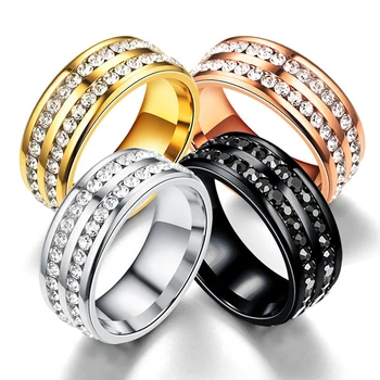 Naujas 2 eilių deimantų Nerūdijančio plieno pora žiedai vyrams ir moterims už šalies ir vestuvių mylėtojas žiedai bižuterijos