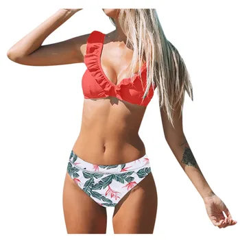 Naujas maudymosi kostiumėlis Moterims maudymosi Kostiumėliai, Aukštos Juosmens Bikini Pynimas Bikini Komplektas Push Up Maudymosi Kostiumą Spausdinti Paplūdimio drabužiai Vasaros Biquini Moterų#W