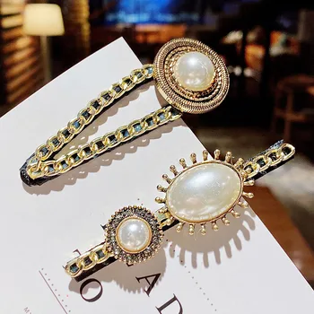 Naujas Moterims, Elegantiška Vintage Perlai Grandinės Geometrinis Plaukų Clips Saldus Plaukų Segtukai Barrettes Lankelis Mada, Plaukų Aksesuarai