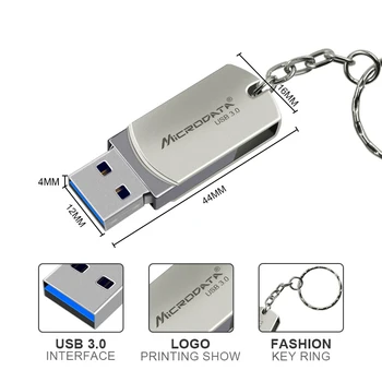 Nerūdijančio Plieno, USB 3.0 flash drive 16gb 32gb 64gb pendrive 128GB usb pen drive su key chain Sukimosi Flash Drive