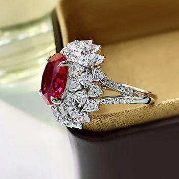 OEVAS 925 Sterlingas Sidabro Rubino, Safyro, Vestuvių Žiedai Moterims Putojantis Hihg Anglies Diamond Vestuvės Fine Jewelry