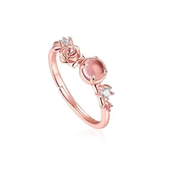 Originalus naujas natūralus rožinis crystal rose atidarymo reguliuojamas žiedo elegantiškas ir gražus, mielas ponios papuošalai