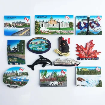 Pasaulio Kelionių Šaldytuvas Magnetas Kanada Šalyje Suvenyras, Šaldytuvo Magnetų Kanados Lokių Klevo Lapų Viktorija Miestas 3d Dervos Mielas Magnetai