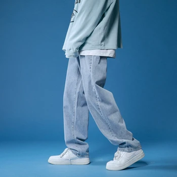 Pavasario Plataus kojų Džinsai Vyrų Mados Atsitiktinis korėjos Džinsai Vyrams Streetwear Prarasti Hip-hop Tiesiai Džinsinio audinio Kelnės Vyriškos Kelnės Džinsai
