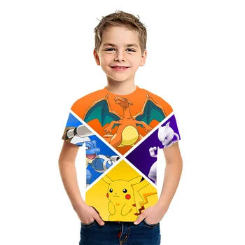 Pikachu Anime T-Shirt Berniukų Ir Mergaičių 2021 M. Vasarą 3D Spausdinimo Nauja Vaikų trumpomis Rankovėmis Medvilnės Madinga Japonijos Viršų