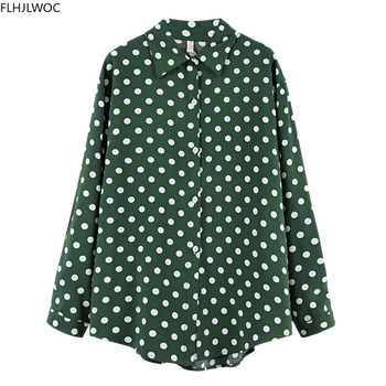 Plius Dydis Atsitiktinis Palaidų Viršūnes Office Laday Dot Single-Breasted Mygtuką Marškinėliai Blusas Femininas Elegantiškas Šifono Palaidinė Moterų Top 2020 M.
