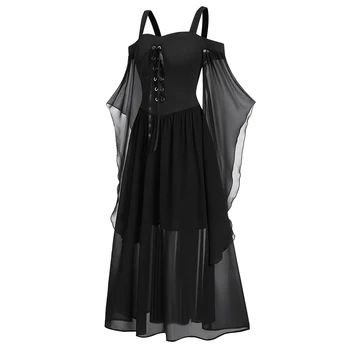 Plus Size Drugelio Nėrinių Rankovės Gotikos Suknelės Moterims Seksualus Stebėjimo Vintage Suknelė Klubas Šalis