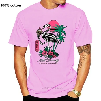 Riaušių Visuomenės MenS Trumpomis Rankovėmis T Shirts - Atogrąžų Skeletas Flamingo Juoda Suaugusiųjų Laisvalaikio Marškinėliai