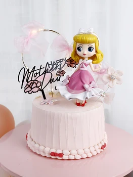 Rožinė Princesė Apdailos Lankas, Apskritimas, Gėlių Laimingas Gimtadienio Tortas Topper Girl ' s Day Party Vestuvių Prekių Miela Dovana