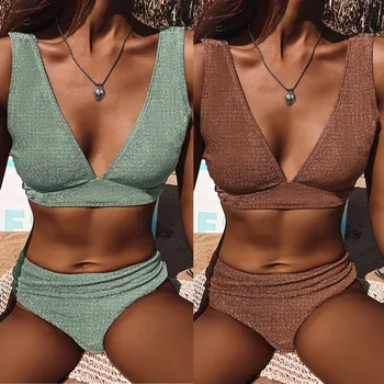 Seksualus, Moterų Bikini Lapų Spausdinimo Tvarstis Bikini Komplektas, Push-Up Brazilijos maudymosi Kostiumėliai Paplūdimio maudymosi kostiumėlis Moterims maudymosi kostiumėliai 2021