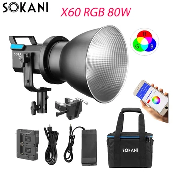 Sokani X60 RGB 80W LED Šviesos, Vaizdo, Šviesos, 2800K-10000K Bowens Mount CRI96 TLCI 95+ Poveikis Apšvietimo Fotografija, Foto, Video