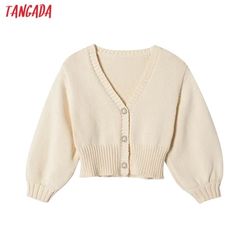 Tangada Moterų Duobute Mygtukai Smėlio Pasėlių Cardigan Vintage Megztinis Trumpas Stiliaus 2021 Megzti Megztinis Kailis 6H32