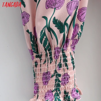 Tangada Moterų Violetinė Gėlių Romantiška Suknelė Sluoksniuotos ilgomis Rankovėmis Patelės Mini Suknelės Vestidos 1F219