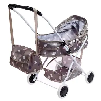 Universalus vežimėlis lėlėms, su maišeliu, su krepšeliu, metalo