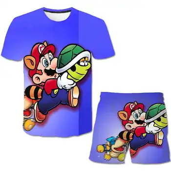 Vaikai Nustatyti, Super Mario 3d Anime Cartoon marškinėlius Atsitiktinis Šortai Vaikams viršūnes Trumpas Rankovės Tees Animacinių filmų Vasaros kostiumas berniukui, mergina t shirts