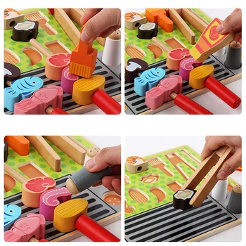 Vaikų medinis modeliavimo virtuvės žaisti namus, ledų, vaisių parduotuvė grilis nustatyti pažinimo supjaustyti kasos švietimo žaislai