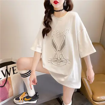 Vakarų Stiliaus Triušis Karšto Kalnų Krištolas Trumparankoviai Marškinėliai Moteriška Nauja Korėjos Versija, Purus Baltas Pusė Rankovėmis Viršutiniai Drabužiai