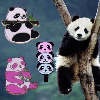 Valgyti Bambuko Panda ,Rausvos Lokys Krūva Atlapas Pin Kawaii Laukinių Gyvūnų Sagė
