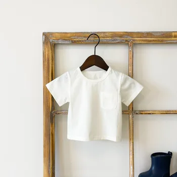 Vasaros Vaikų Kišenėje Apdailos marškinėliai Mergaitėms Trumpas rankovėmis Kūdikiui Viršūnes Berniukai Tee Marškinėliai Dryžuotas Bamblys vaikiški Drabužiai