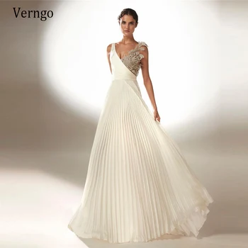 Verngo 2021 Naujo Dizaino Linijos, Puoštas Satino Vestuvių Suknelė Su 3D Gėlės V Kaklo Backless Vestuvinės Suknelės Grindų Ilgis Oficialų Suknelė