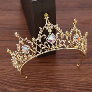 Vestuvių Nuotakos Kristalų Tiara Karūnos Princesė Vestuvių Plaukų Aksesuarų, Spalvinga Crystal Crown Už Nuotakos Galvos Papuošalai Apdaila