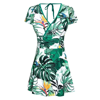 Vienas Gabalas Moterų Plius Dydis maudymosi Kostiumėliai maudymosi kostiumėlį Augalų Spausdinti maudymosi Kostiumėliai, trumpomis Rankovėmis Beach Dėvėti Maudymosi Kostiumai Swimdress Aukštos kokybės