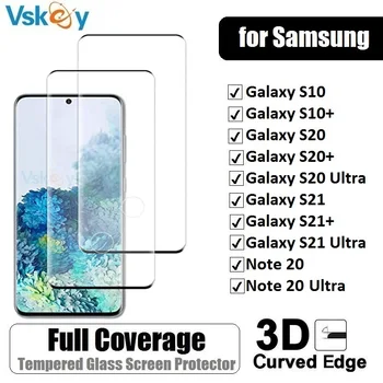 VSKEY 10VNT 3D Visiškai Padengti Grūdinto Stiklo Samsung Galaxy S21 S10 S20 Plius 20 Pastaba Ultra Screen Protector Apsauginė Plėvelė