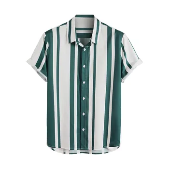 Vyrai Vasarą Žalias Dryžuotas Spausdinimo Havajų Marškinėliai Vyrams 2021 Trumpas Rankovės Streetwear Atvartas Laisvalaikio Prekės Marškiniai, Elegantiškos Mygtuką Camisa