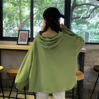 XZ1376 2021 nišą vakarų stiliaus korėjos laisvas megztinis palaidinė plius aksominė žalia gobtuvu Palaidinės moterims
