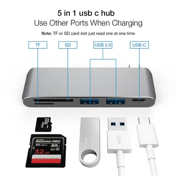 YUNCLOUD USB HUB USB-C Adpter USB-A Uostų SD TF Card Reader PD Įkrovimo Galia Pristatymo Nešiojamas Priedai 