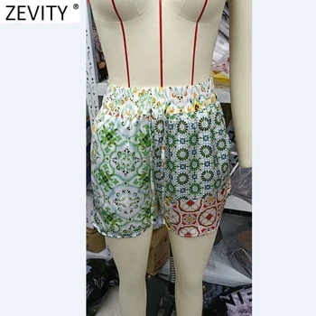 Zevity Moterų Derliaus Medžiaga Kratinys Gėlių Spausdinti Bermudai Šortai Moteriška Elegantiškos Nėrinių Elastinga Juosmens Vasaros Pantalone Cortos P1169
