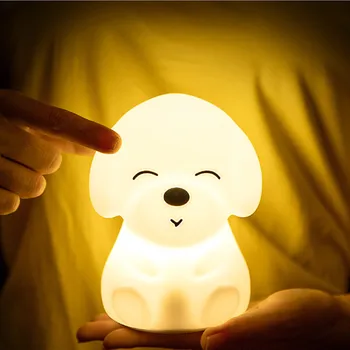 Šuo Naktį LED Šviesos Silikono Palieskite Jutiklį Nuotolinio Valdymo 16 Spalvų, šviesos srautą galima reguliuoti USB Įkrovimo Mažylis Lempa Vaikams Kūdikių Dovanų