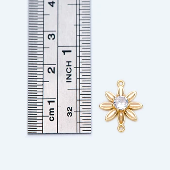 10vnt CZ Asfaltuotas Aukso Gėlių Žavesio 12x15mm, 18K Auksu padengtą Žalvario, Gėlių Jungtis Pakabukai (GB-1270)