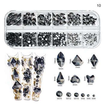 12 Girds/Box Multi-Formos Nagų Dailės kalnų krištolas 12 Spalvų Mišinys Dydžio 3D Kristalų Stiklas Plokščias Dugnas Diamond AB Manikiūro Apdaila #LK4