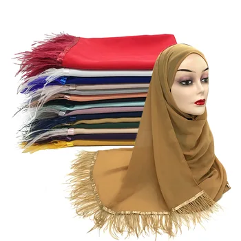 2020 naujų Plunksnų šifono skara hijab paprastas burbulas musulmonų moterims, šalikai skara turbaną 180X75cm