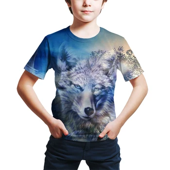 2021 4T-14T metų paaugliams, t-marškinėliai berniukams arba mergaitėms 3D vilkų spausdinti trumpomis rankovėmis apvalios apykaklės marškinėliai dideli vaikai karšto pardavimo