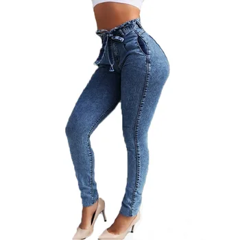 2021 Greitai-pardavimo atsitiktinis moterų džinsus su elastinga kutais diržų ir aukštos juosmens