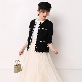 2021 m. pavasarį Japonijos naujus produktus susiuvimo juostelės kontrasto spalvų megztinių trumpa striukė moterims